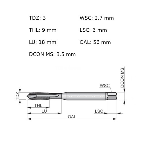 Macho m�quina a�o r�pido ponta helicoidal M3 x 0,5 mm DIN 371 - EP00M3