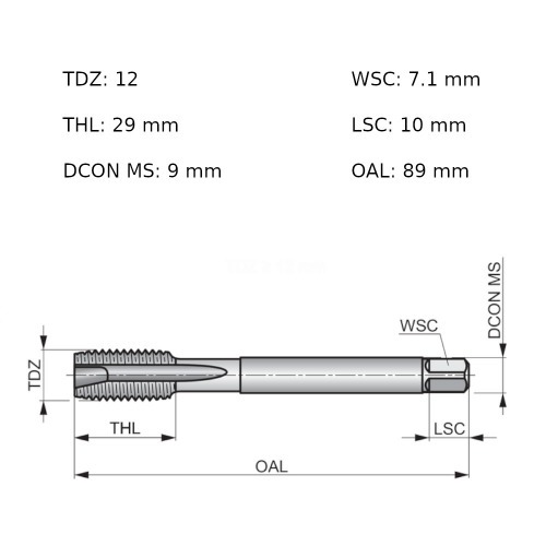 Macho m�quina a�o r�pido ponta helicoidal M12 x 1,75 mm - E556M12
