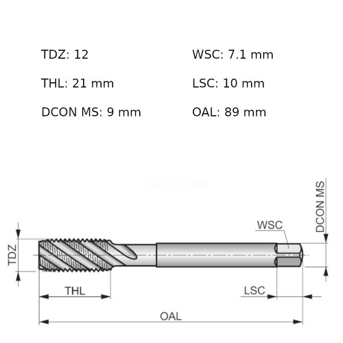 Macho m�quina a�o r�pido canal helicoidal M12 x 1,75 mm E557M12