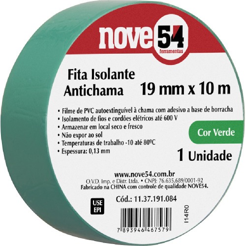 Fita isolante antichama 19 mm x 10 m verde Fita isolante antichama 19 mm x 10 m verde