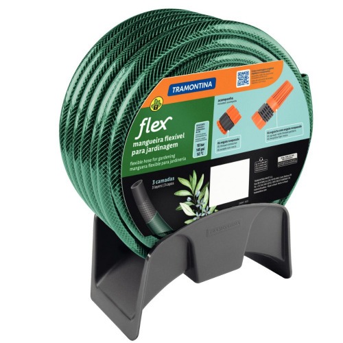 Mangueira para jardim 25 m com engates e suporte verde