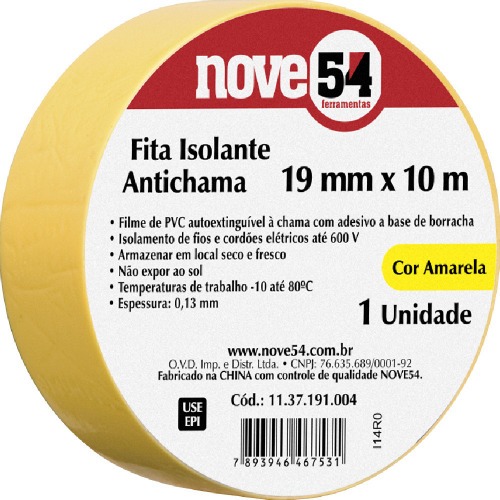 Fita isolante antichama 19 mm x 10 m amarela Fita isolante antichama 19 mm x 10 m amarela