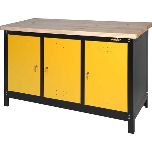 Bancada fechada com tampo de madeira 3 portas 1500 x 920 x 600 mm
