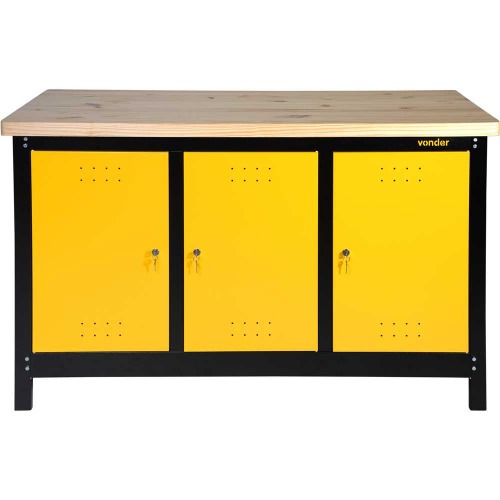 Bancada fechada com tampo de madeira 3 portas 1500 x 920 x 600 mm
