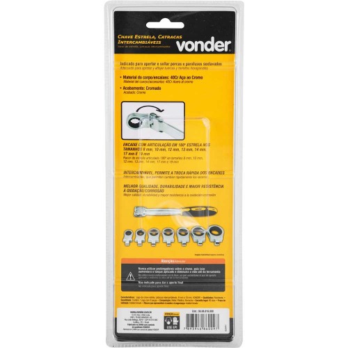 Jogo de chaves estrela com catracas intercambi�veis 8 mm a 19 mm