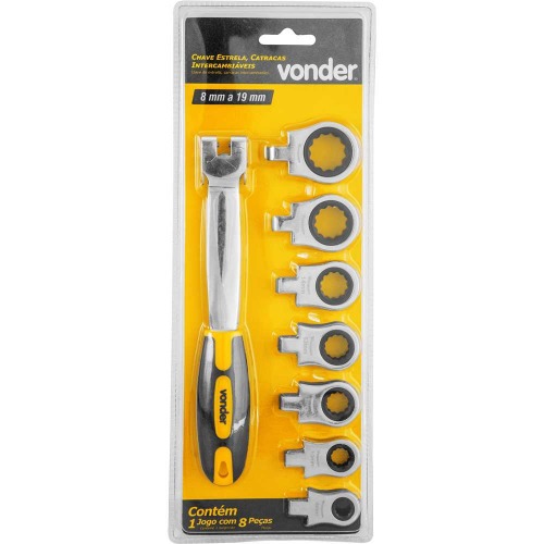 Jogo de chaves estrela com catracas intercambi�veis 8 mm a 19 mm