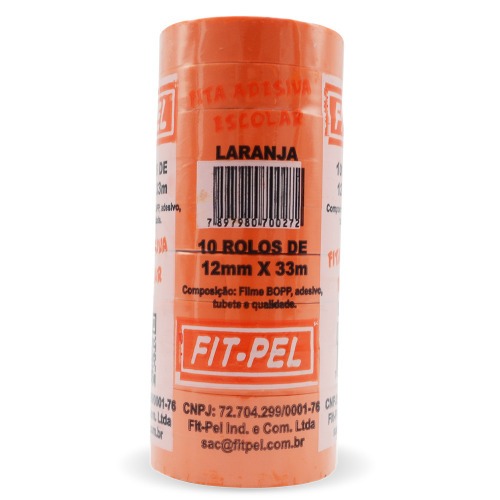 Fita adesiva 12 mm x 33 m com 10 pe�as laranja - 10100513