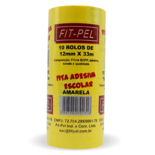 Fita adesiva 12 mm x 33 m com 10 pe�as amarela - 10100511
