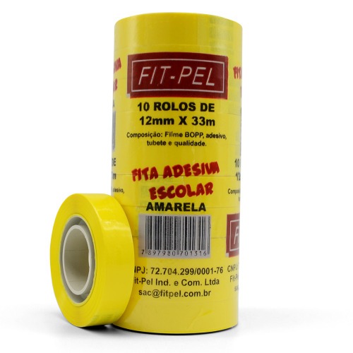 Fita adesiva 12 mm x 33 m com 10 pe�as amarela - 10100511