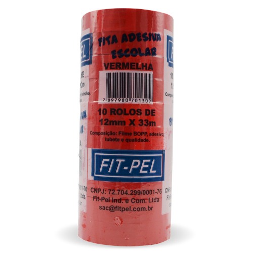 Fita adesiva 12 mm x 33 m com 10 pe�as vermelha - 10100515
