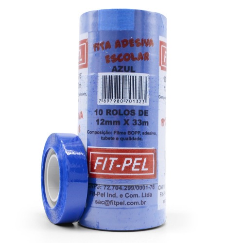 Fita adesiva 12 mm x 33 m com 10 peças azul - 10100516 Fita adesiva 12 mm x 33 m com 10 peças azul - 10100516