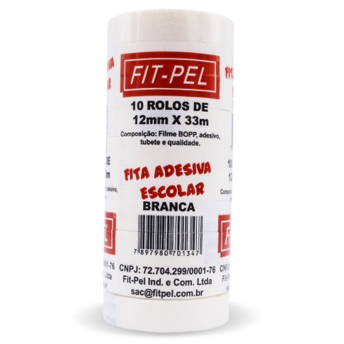 Fita adesiva 12 mm x 33 m com 10 pe�as branca - 10100517