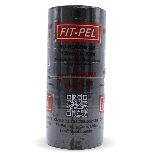 Fita adesiva 12 mm x 33 m com 10 pe�as preta - 10100518