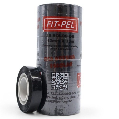 Fita adesiva 12 mm x 33 m com 10 pe�as preta - 10100518