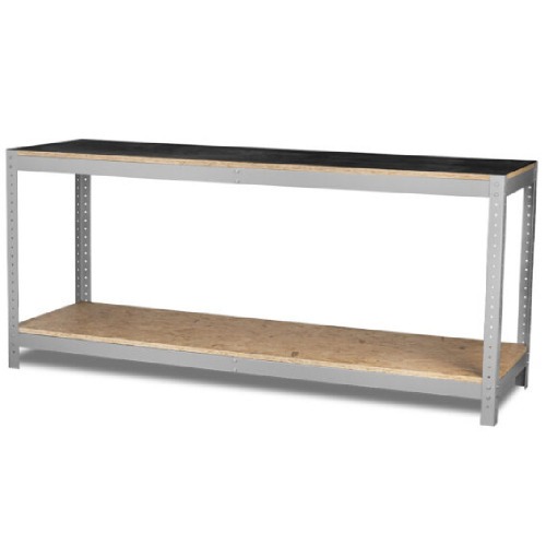 Bancada desmontável com 1 prateleira e tampo em madeira osb - BM-O Bancada desmontável com 1 prateleira e tampo em madeira osb - BM-O