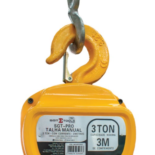 Talha manual 3 toneladas com corrente de 3 metros - SGT-PRO
