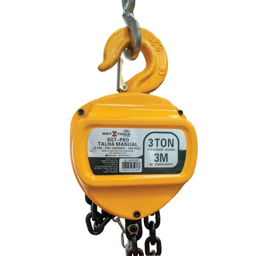 Talha manual 3 toneladas com corrente de 3 metros - SGT-PRO