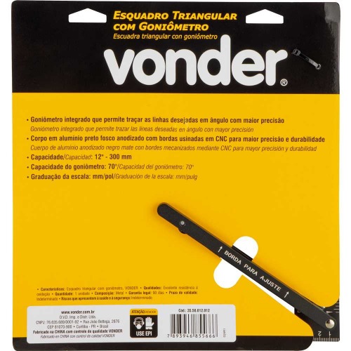 Esquadro tri�ngular de alum�nio 300 mm com goni�metro