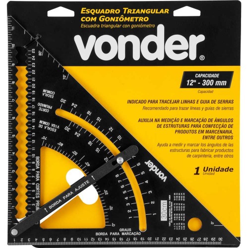 Esquadro tri�ngular de alum�nio 300 mm com goni�metro