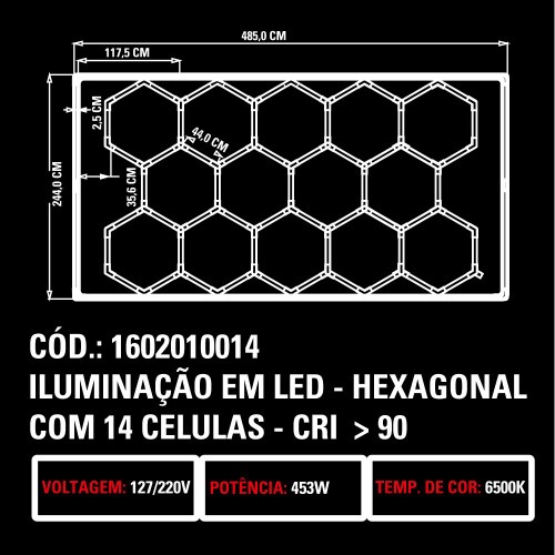 Lumin�ria colm�ia hexagonal em Led com 14 c�lulas CRI>90  110V/220V