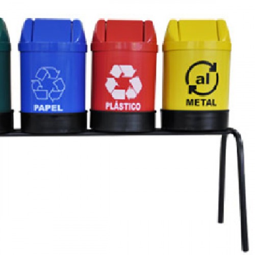 Kit com 4 lixeiras de 14 L para coleta seletiva tampa basculante