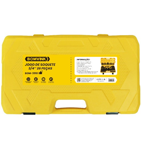 Jogo de soquete sextavado 21 a 55 mm encaixe 3/4