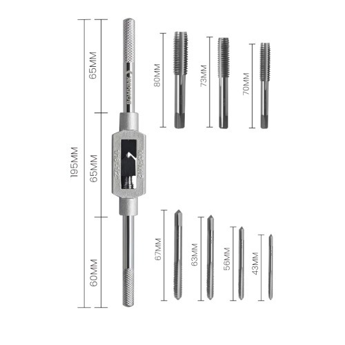 Jogo de macho manual M3 a M12 com vira macho 8 pe�as - BOM-3231