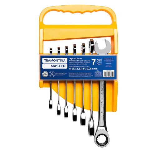 Jogo de chave combinada com catraca 8 a 19 mm com 7 pe�as