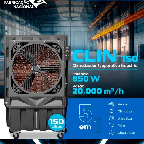 Climatizador de ar portátil evaporativo industrial 150L 150m² 5 em 1 - CLIN 150 220V Climatizador de ar portátil evaporativo industrial 150L 150m² 5 em 1 - CLIN 150 220V