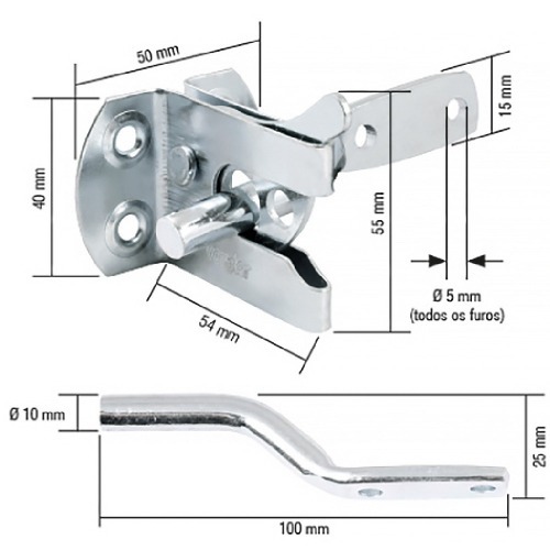 Fecho autom�tico zincado para port�o em a�o carbono