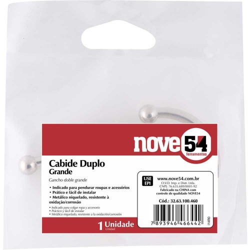 Cabide duplo grande em metal niquelado