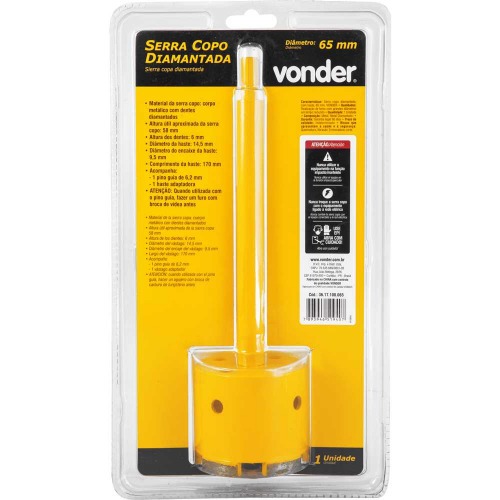 Serra copo diamantada 65 mm com haste de 3/8