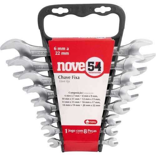 Jogo de chave fixa 6 a 22 mm 8 peças com suporte plástico Jogo de chave fixa 6 a 22 mm 8 peças com suporte plástico