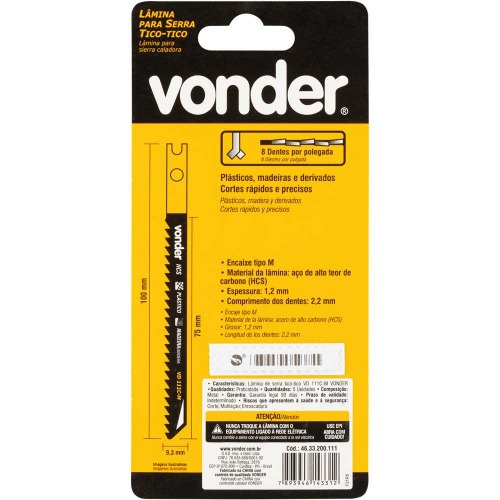 L�mina serra tico tico 100 mm 8 dentes para madeira 5 pe�as - VD 111C-UN 