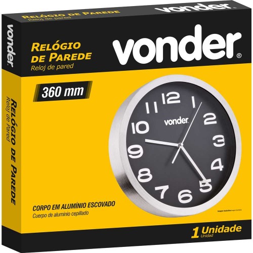 Relógio de parede 360 mm com borda prata Relógio de parede 360 mm com borda prata