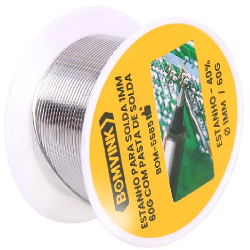 Estanho em fio para solda 1 mm x 3,2 m com pasta de solda - BOM-5585