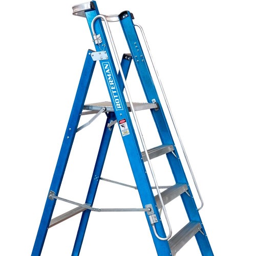 Escada plataforma fibra de vidro 5 degraus 1,80 m com rodas e corrim�o - PAF180