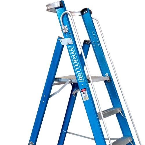 Escada plataforma fibra de vidro 5 degraus 1,80 m com rodas e corrim�o - PAF180