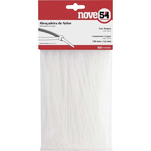 Abra�adeira de nylon branca 3,6 x 140 mm com 100 pe�as 