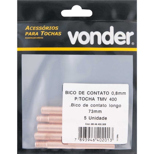 Bico de contato 0,8 mm x 73 mm para tocha TMV 400 5 pe�as