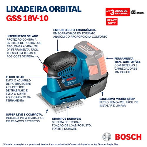 Lixadeira orbital a bateria 18V 113 x 101 mm Sem Bateria - GSS 18V-10