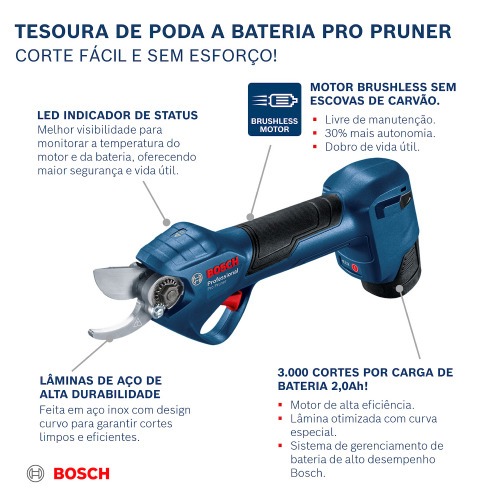 Tesoura para poda a bateria 12V Brushless com 2 baterias e maleta - Pro Pruner  110V/220V