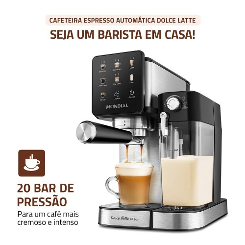 Cafeteira expresso 20 Bar preto e prata Dolce Latte�- C-28-ECL  220V