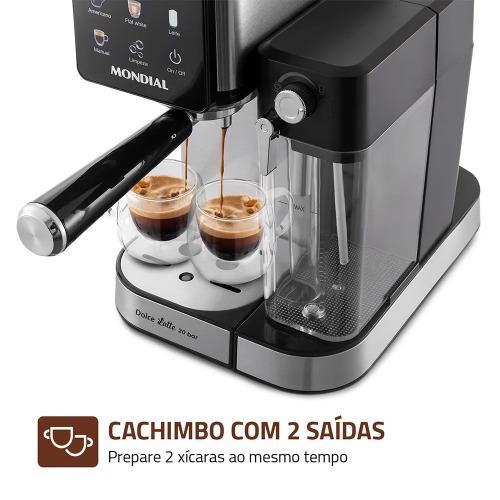 Cafeteira expresso 20 Bar preto e prata Dolce Latte�- C-28-ECL  220V
