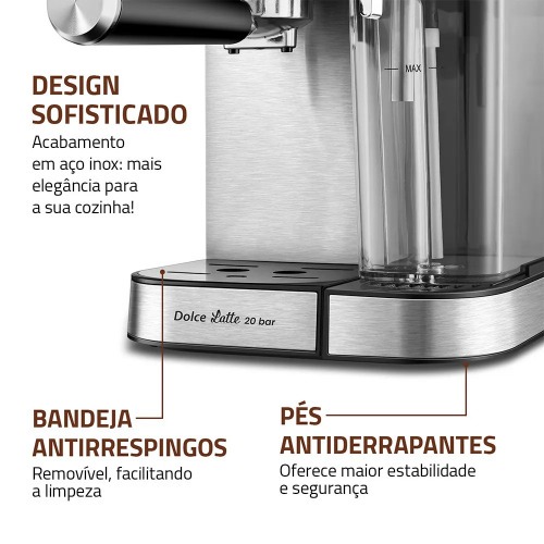 Cafeteira expresso 20 Bar preto e prata Dolce Latte�- C-28-ECL  220V