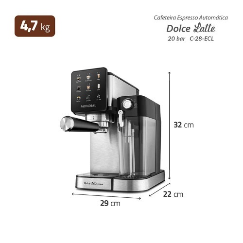 Cafeteira expresso 20 Bar preto e prata Dolce Latte�- C-28-ECL  220V