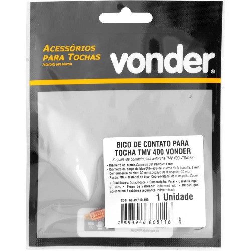 Bico de contato 1,0 x 30 mm para tocha TMV 300/400 Bico de contato 1,0 x 30 mm para tocha TMV 300/400
