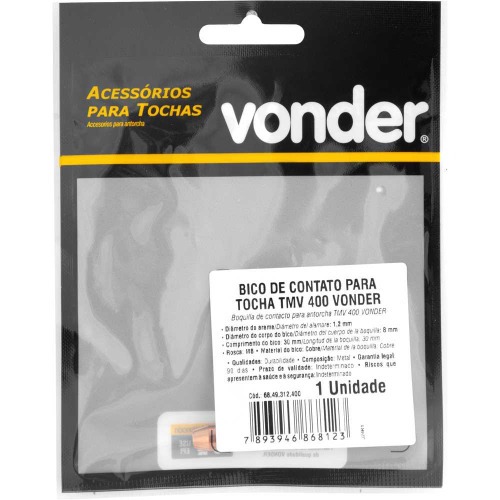 Bico de contato 1,2 x 30 mm para tocha TMV 300/400 Bico de contato 1,2 x 30 mm para tocha TMV 300/400