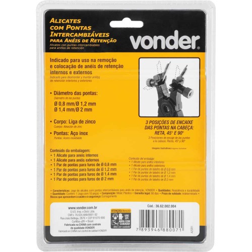 Kit 2 alicates para anéis de retenção com 8 pontas intercambiáveis Kit 2 alicates para anéis de retenção com 8 pontas intercambiáveis