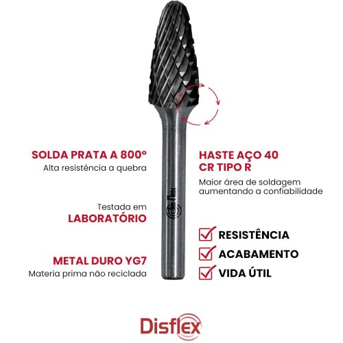 Lima rotativa endurecida em arvore 8 x 20 mm haste 6 mm - 23.203